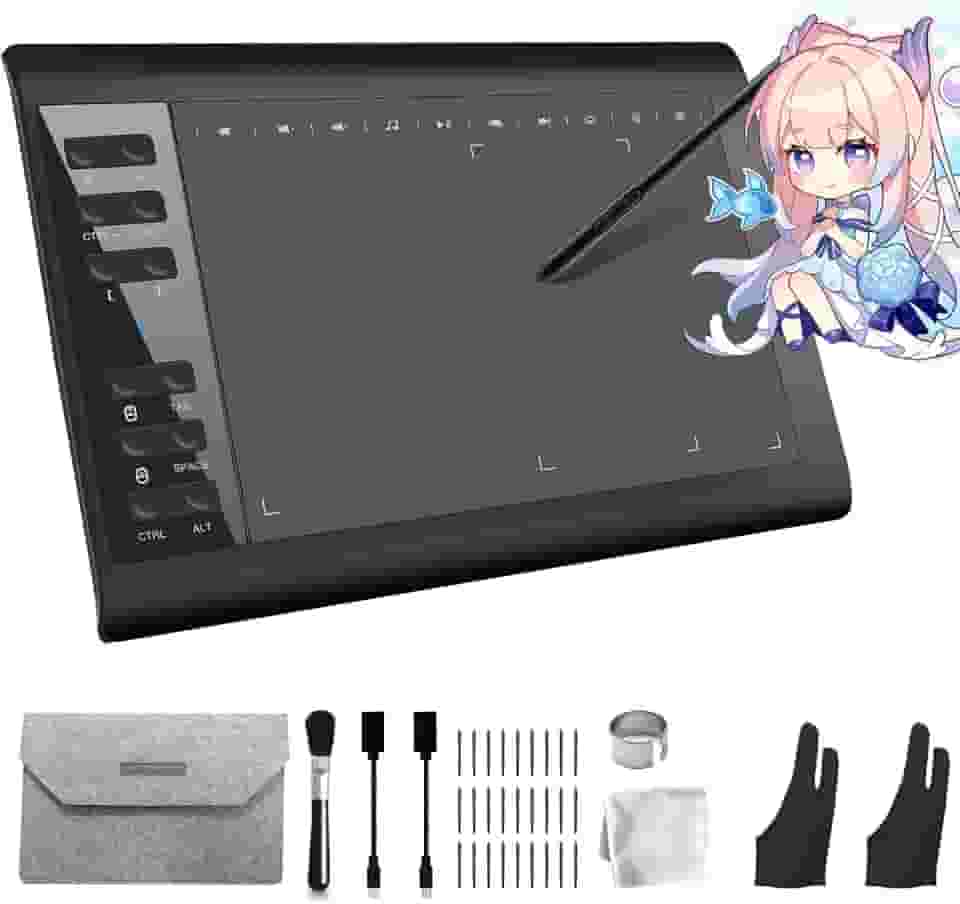 Tablets de desenho gráfico com uma bolsa para tablet de desenho, tablet de escrita gráfica de 10 x 6 polegadas com design de chave de rolo e caneta Stylus de 8192 níveis para PC/Mac/Android 5.0