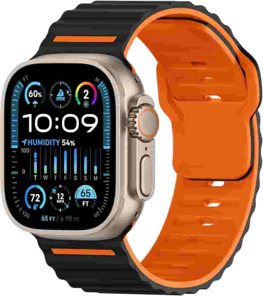 Getino Pulseira masculina Ocean Watch Ultra 2/Ultra, de silicone macio para Apple Watch de 49 mm, 46 mm, 45 mm, 44 mm e 42 mm, pulseira esportiva para Apple Watch séries 10, 9, 8, 7, 6, 5, 4, 3, 2 e 1