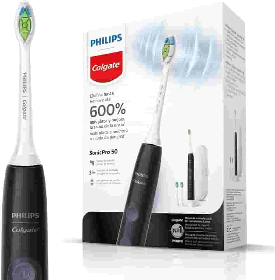Escova de Dente Elétrica Philips Colgate SonicPro 50 | Recarregável, bivolt, com 2 refis e estojo de viagem
