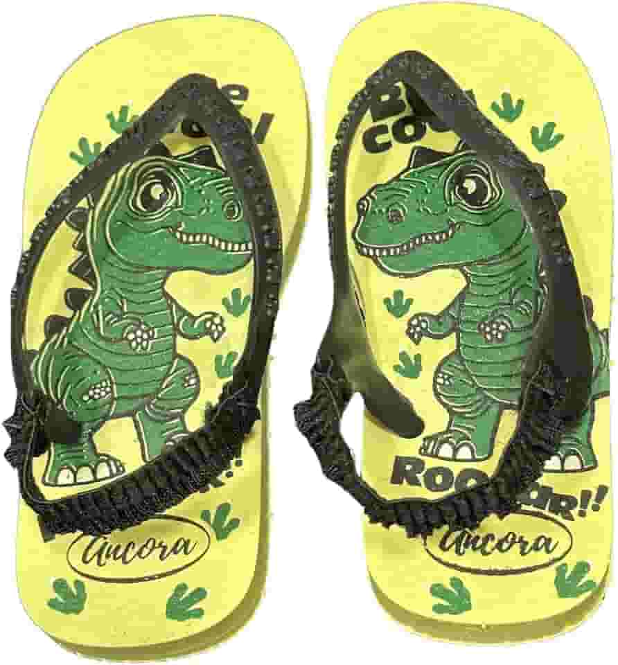 Chinelo Infantil Baby Dinossauro Amarelo Confortável Antiderrapante com Elástico Sandália Criança Masculino Feminino