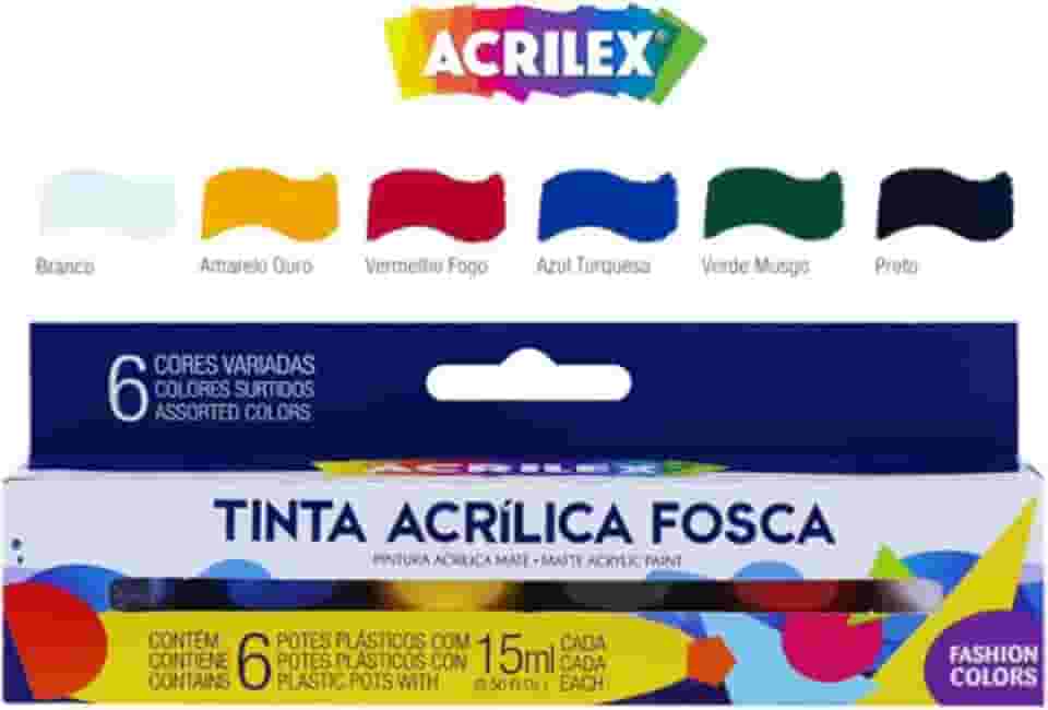 Tinta Acrílica Fosca 15ml 6 Cores Art Teen 03506 Acrilex – Para Artesanato e Pinturas Diversas Indicada Para Uso Em Madeira, Papel, Cerâmica, Isopor, Couro, Gesso, Cortiça, Vidro E Pet, Esta Tinta Proporciona Excelente Cobertura, Secagem Rápida E Facilidade De Uso Em Seus Projetos Criativos
