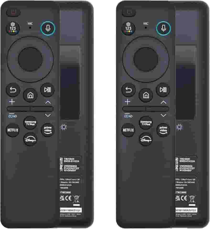 Pacote com 2 controles remotos BN59-01432A por voz solar, controle remoto Bluetooth recarregável USB-C com carregamento solar compatível com Samsung Frame Smart TV, Samsung Neo QLED S90D Smart 8K HDR