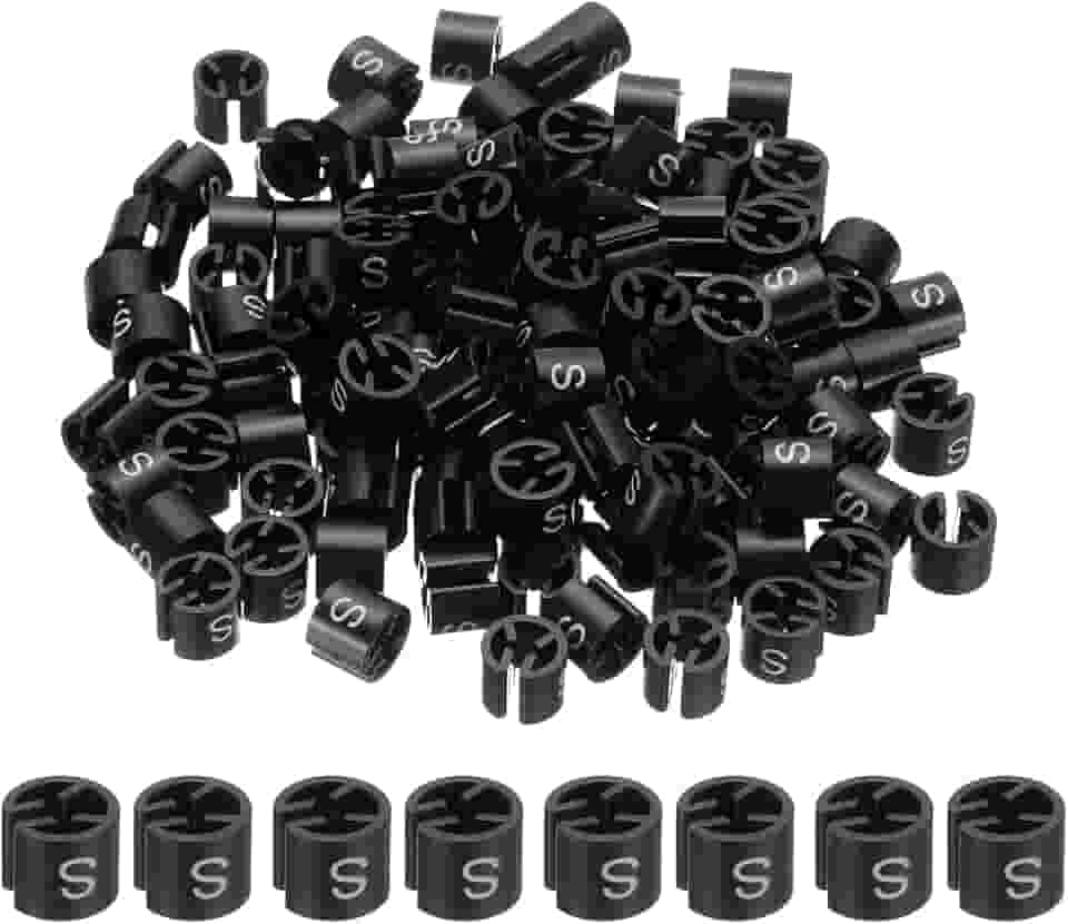 PATIKIL 300 peças de marcadores de cabide de roupas, ajuste P, haste de vestuário, tamanho de etiqueta, gancho, etiqueta de código de cor redonda para roupas, preto