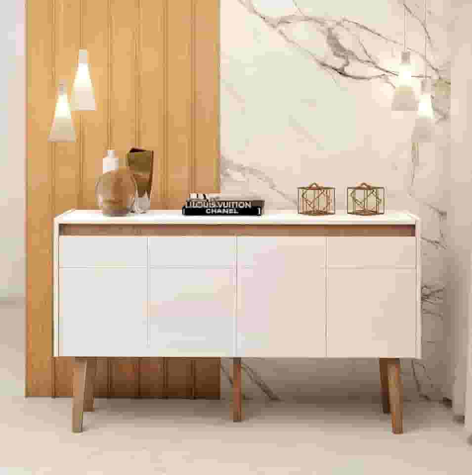 Buffet Para Sala De Jantar Estar 1.15m Aparador com Portas e Nichos Design Moderno