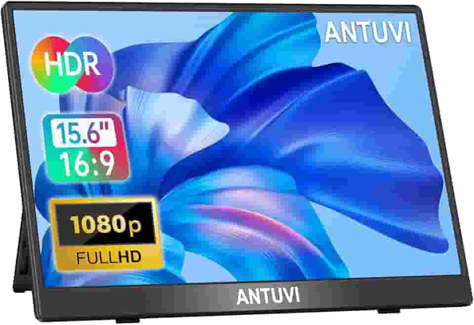 ANTUVI Monitor Portátil 15.6'', 1080P, MINI Segunda de Notebook Extensor De Tela, Ultra-Slim e portátil, com alto-falante de pé, Adequado para Viagens, Casa, Trabalho/Jogos