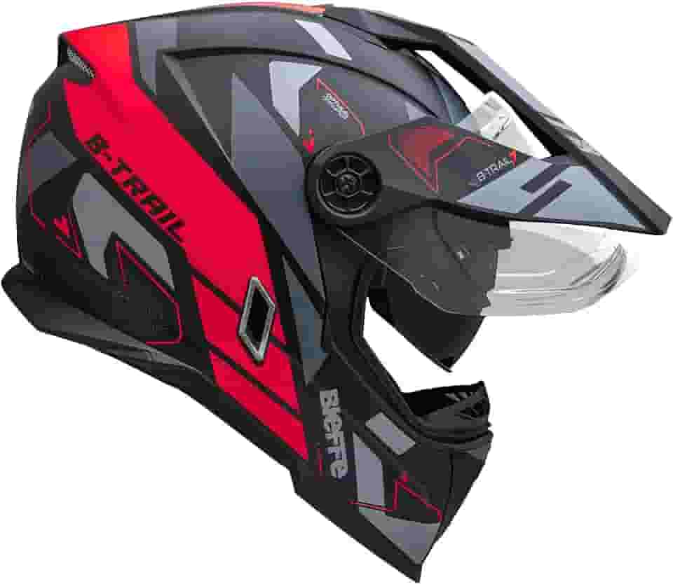 Capacete Moto Bieffe B-Trail Conquest Preto Fosco Vermelho Com Óculos Interno
