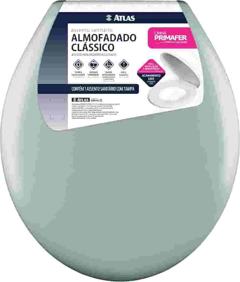 Atlas - Assento Sanitário Plástico Almofadado Clássico com Kit de Fixação, Cor Cinza