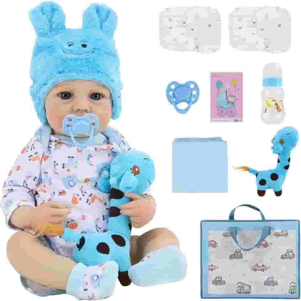 Boneca Reborn, Boneca Bebê Reborn Macia e Realista, 48 cm, Banhável, Vem com Sacola de Presente e Toalha de Banho, Adequada como Presente para Crianças de 3 Anos ou Mais