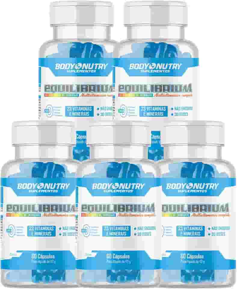 Kit 5x Multivitamínico Equilibrium 60 Cáps Multivitamin Para Homens Mulheres Vitaminas Minerais Suplemento Vitamínico A-Z Completo Rende 60 Doses Matéria Prima Importada Original - Body Nutry