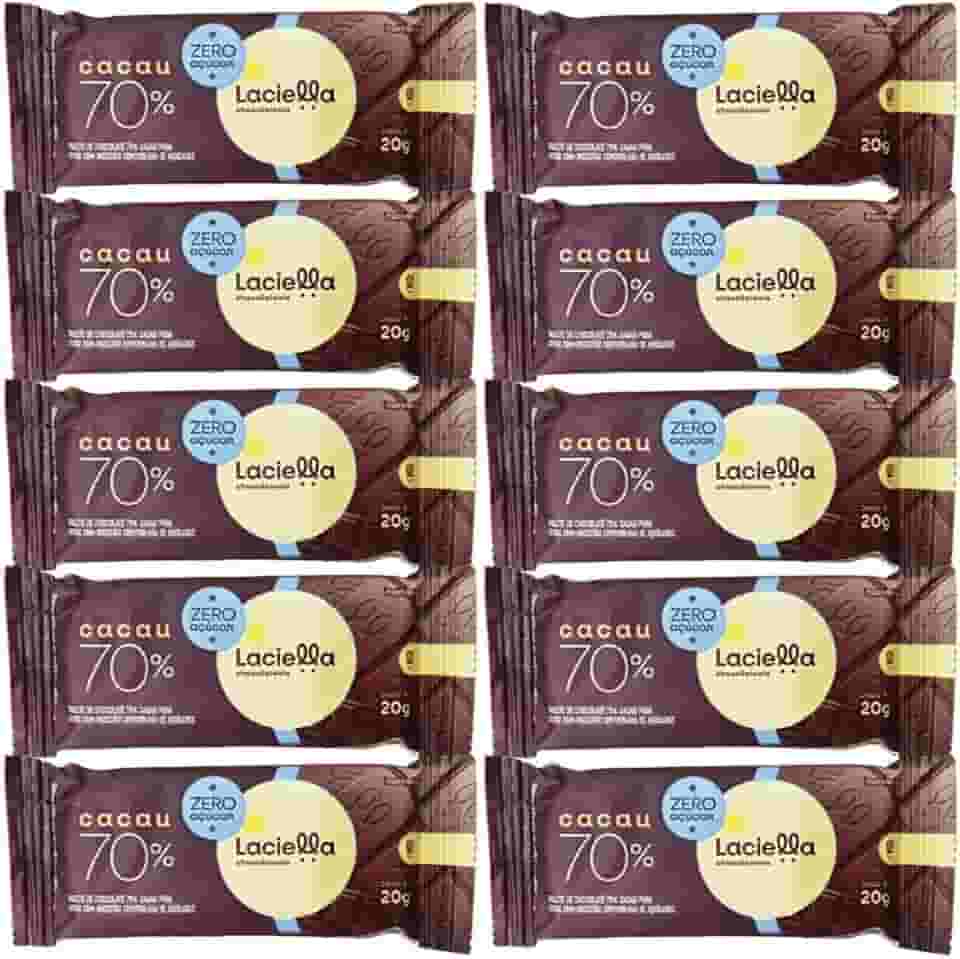 Kit 10 Unidades de Chocolate 70% Cacau Zero Açúcar Zero Lactose de 20g cada - Laciella