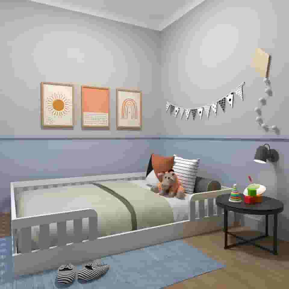 Cama Infantil Montessoriana Casal Sol Yescasa Branco/Cinza Cristal