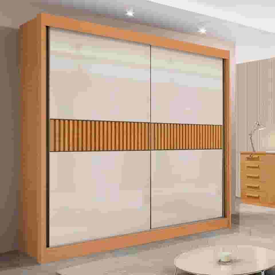 Guarda-roupa Casal 2 Portas 6 Gavetas 100% Mdf Hawai Ripado off White ou Cinamomo