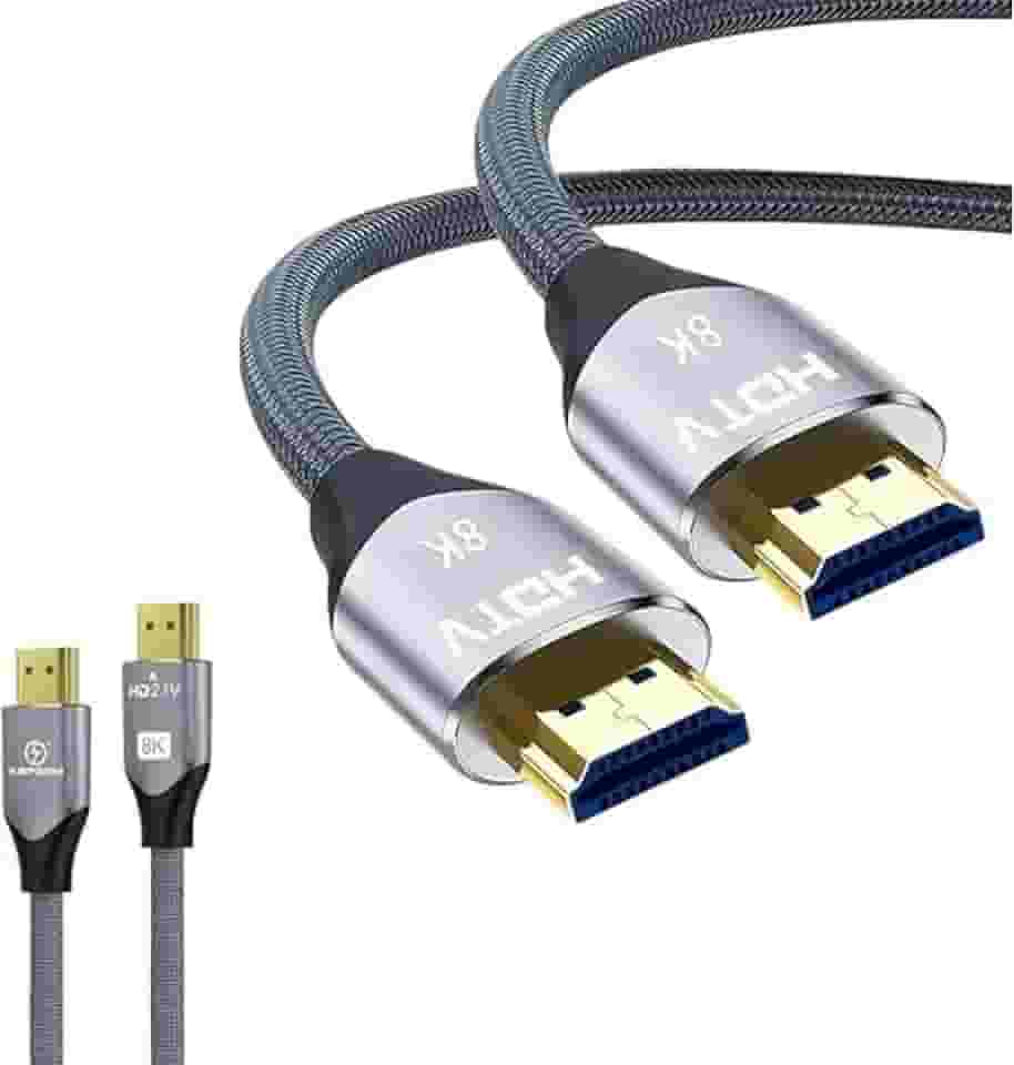 Cabo HDMI 2.1 8K Ultra HD de Alta Velocidade – 2 Metros, Nylon Reforçado, HDR, eARC, Dolby Vision e Dolby Atmos, Compatível com PS5, Xbox Series X/S, TVs e Monitores 4K/8K