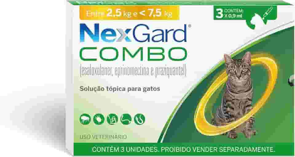 Nexgard COMBO Antipulgas e Sarna e Vermífugo para Gatos de 2,5kg a 7,5 kg - 3 aplicadores