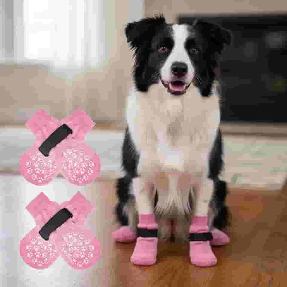 4 meias antiderrapantes para cães - botas de cachorro para evitar lamber patas, sapatos antiderrapantes para cães ao ar livre, ótimo para proteção de patas de cães