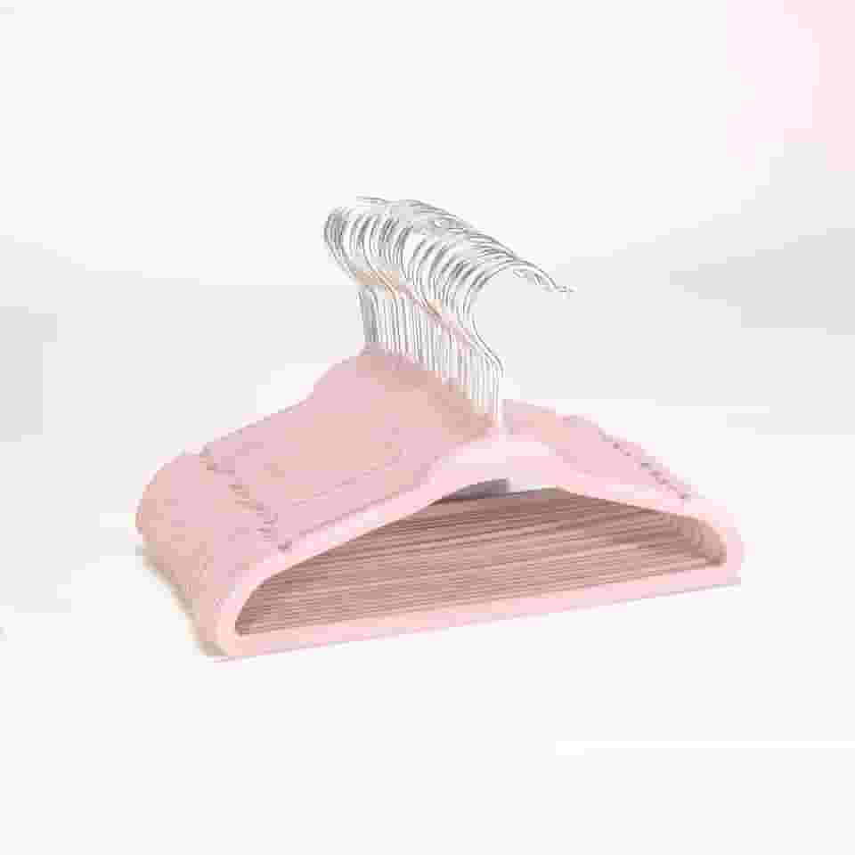 Kit 50 Cabides de Veludo Infantil Slim Ultrafino (Rosa)