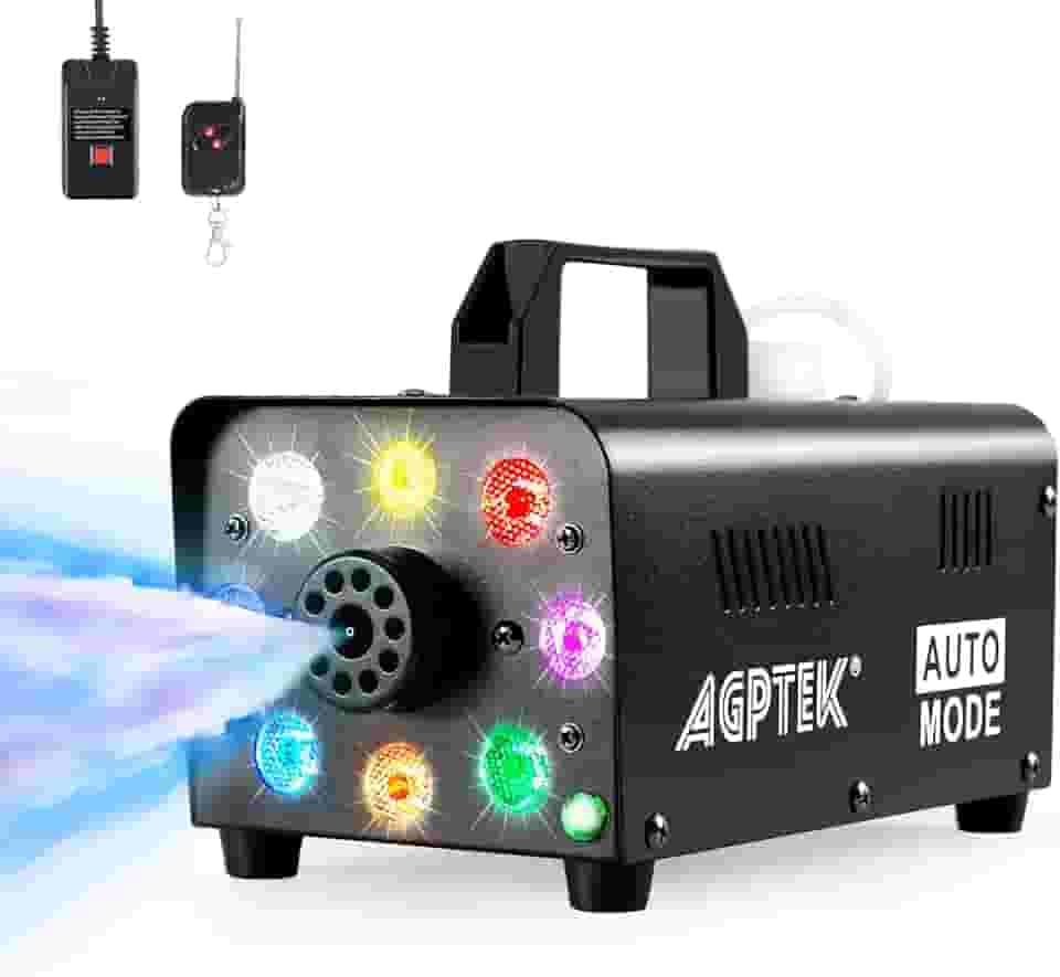 Máquina de neblina, AGPTEK 500W portátil de fumaça com luzes (vermelho, azul, verde) e controle remoto sem fio para Halloween, Natal, casamento, festas, DJ e apresentação de palco
