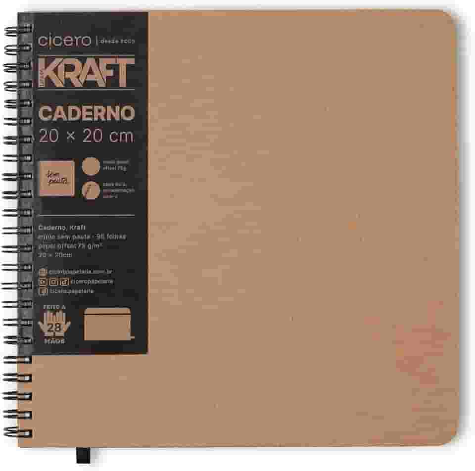 Caderno Grande sem Pauta, Cicero, Wire O Kraft, 2568, Bege, 20x20