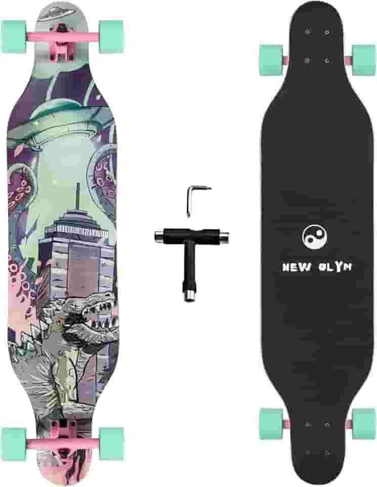 Skate Longboard, 104 cm 8 camadas de bordo canadense Drop Through Longboards para jovens iniciantes (dinossauro)