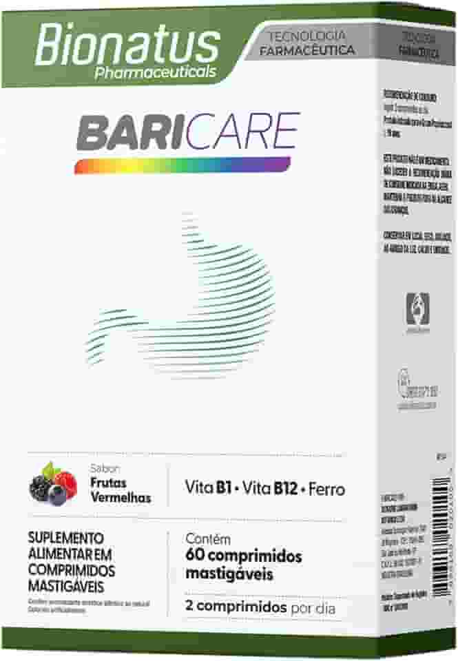 Bionatus, BariCare, Comprimidos mastigáveis, Suplemento alimentar, Vitamina B1 1,2mg + Ácido Fólico 400mcg DFE + Vitamina B12 2,4mcg + Cobre 900mcg Ferro 14mg, 60 comprimidos • 60 doses, Branco