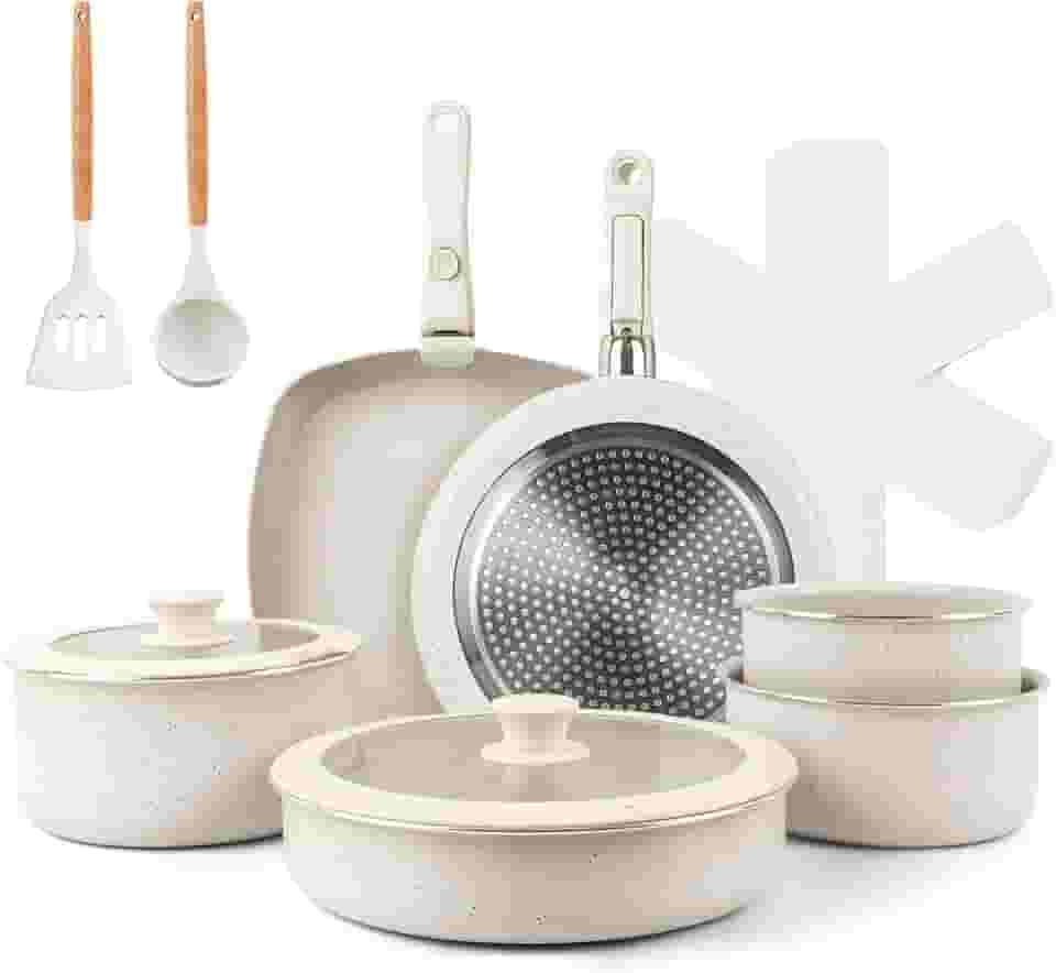 Jogo de Panelas 18 Peças, Conjunto de panelas antiaderentes Punho destacável, Conjuntos de panelas de cozinha de indução antiaderente com alça removível