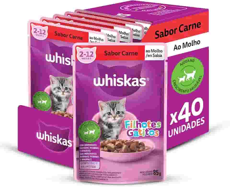 Pack Ração Úmida Whiskas Sachê Carne ao Molho para Gatos Filhotes 85 g - 40 unidades