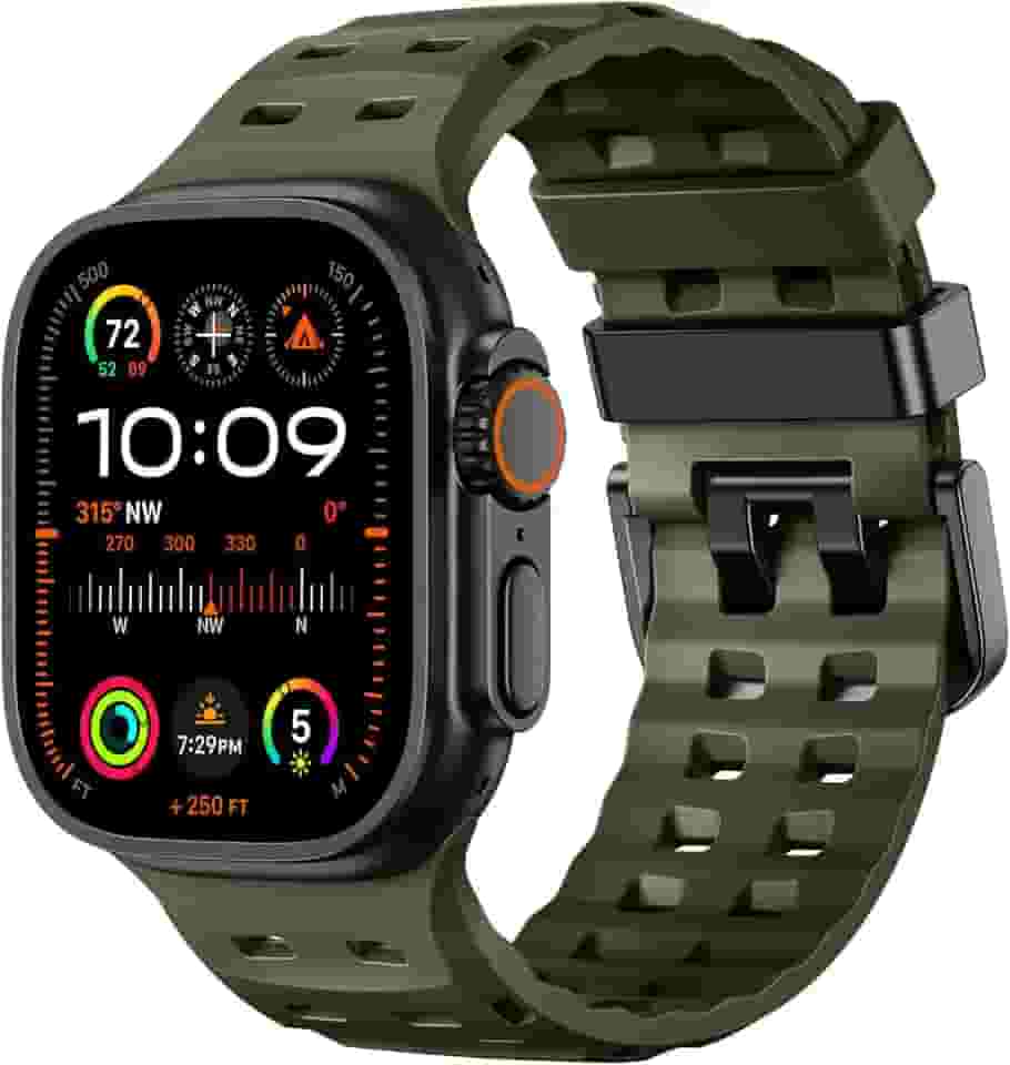 Adorve Pulseira de silicone masculina compatível com Apple Watch Ultra 2 de 49 mm, 46 mm, 45 mm, 44 mm e 42 mm, resistente à prova d'água para iWatch 10 9, 8, 7, 6, 5, 4, 3, 2 1 e SE