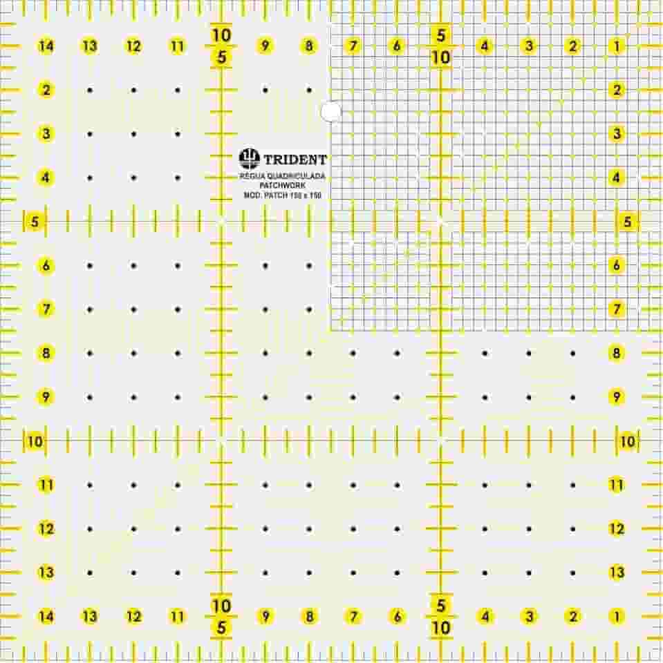 Régua para Patchwork, Escalas em mm, em Acrílico 3 mm, 15 x 15 cm PT.150X150 – Trident, Trident, PT.150X150, Cristal