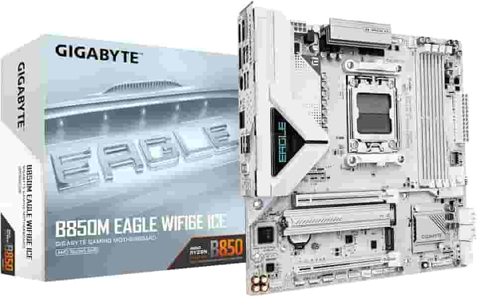 GIGABYTE Placa-mãe B850M Eagle WIFI6E ICE AMD AM5, M-ATX, DDR5, 2X M.2, PCIe 5.0, USB-C, USB 3.2 Gen 2, WIFI6E, LAN 2.5GbE, EZ-Latch, Wi-Fi EZ-Plug