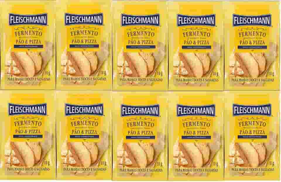 Kit 10 Fermento Biológico Pão e Pizza Seco Fleischmann 10g