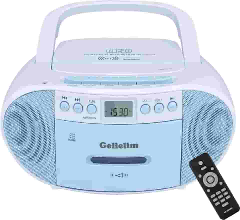 Gelielim Combo De Cd E Toca-Fitas Boombox, Tocadores De Cd Portáteis Boom Box Para Casa Com Bluetooth, Rádio Am Fm, Suporte Para Controle Remoto/Aux/Usb/Fone De Ouvido, Alimentado Por Ca/Bateria, V