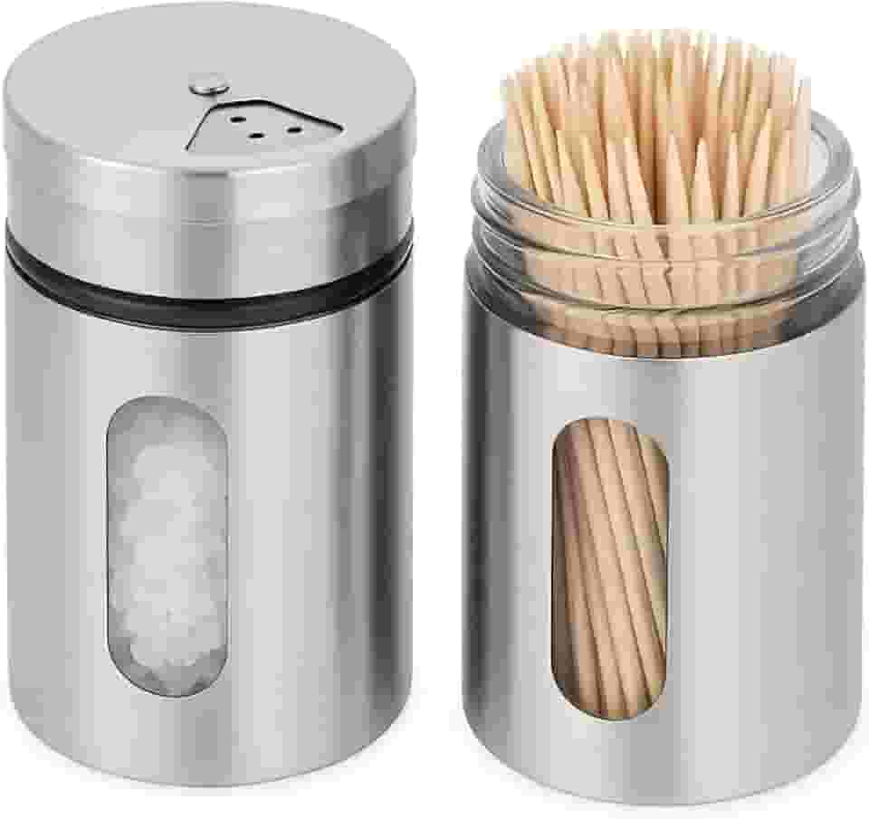 2 Porta Condimentos Inox com Visor de Vidro 100ml – Saleiro Porta Temperos Giratório com Tampa Ajustável – Pote Moderno para Cozinha Organizada