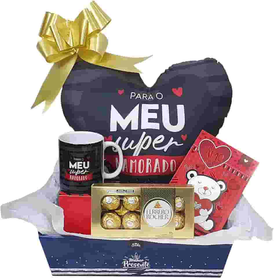 Presente De Namorado e Marido Dias dos Namorados Kit de presente com Almofada Caneca Cartão e Chocolate Ferrero Rocher T8 com 8 Bombons Presente Para Namorado (Kit-Namorado)
