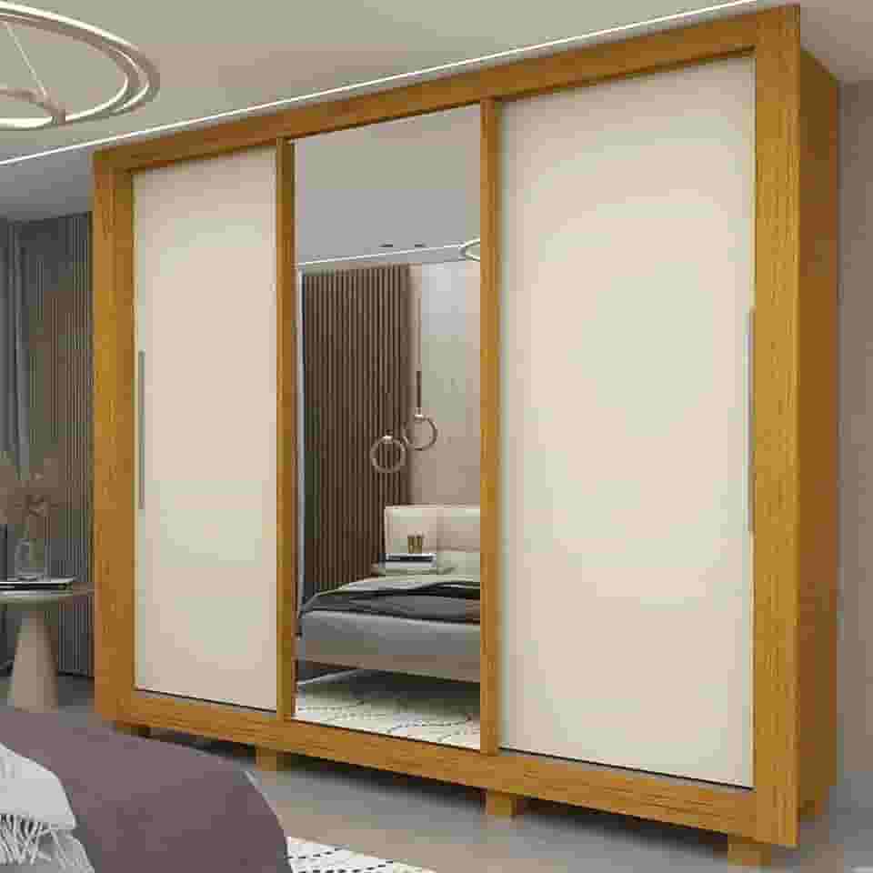 Guarda-roupa Casal 3 Portas 1 Porta Espelhada com Pés Milão Yescasa 100% MDF Naturale/Off White