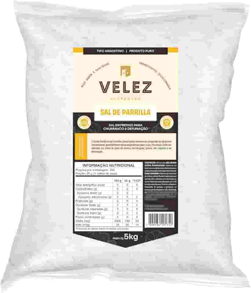 Sal de Parrilla VELEZ 5kg Para Churrasco BBQ Sal Entrefino