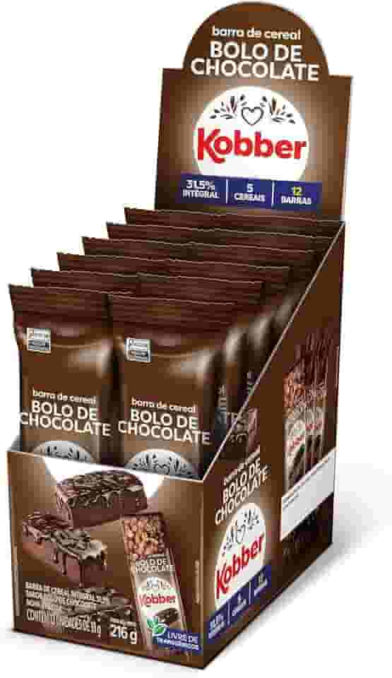 Kobber Barra de Cereal Bolo de Chocolate 18g Cada - Display Com 12 Unidades