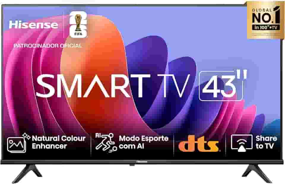 Hisense Smart TV FHD 43" Polegadas 43A4N com DTS Virtual X, Game e Sports Mode, Controle por Voz, Share to TV e Compatível com Alexa