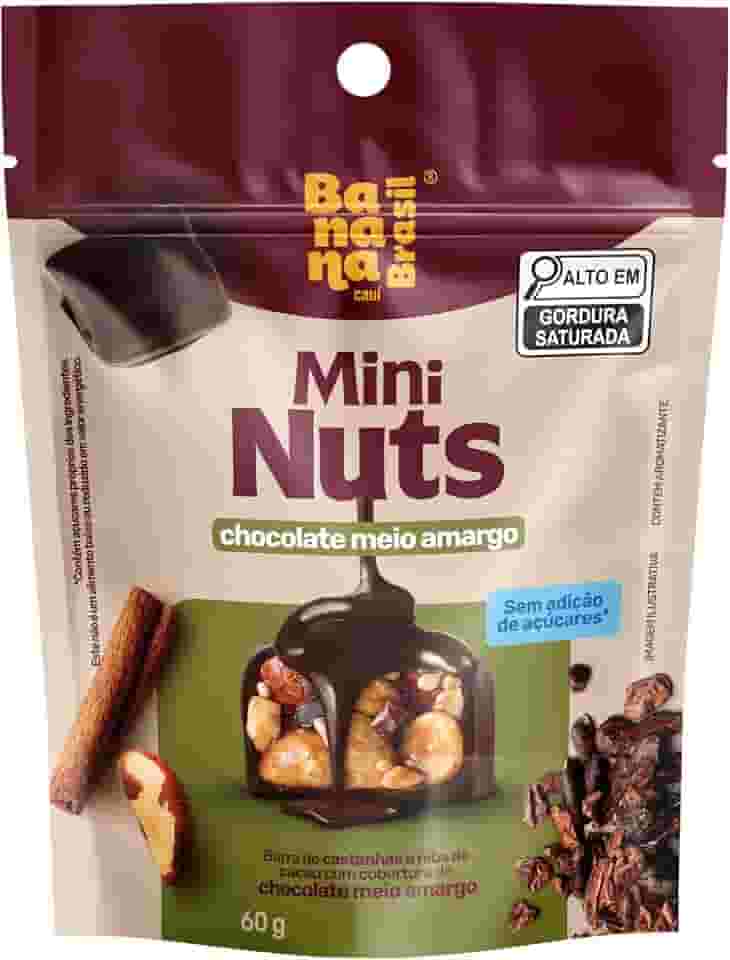Mini Nuts Barra de Castanhas e Nibs de Cacau com Cobertura Cobertura de Chocolate Meio Amargo