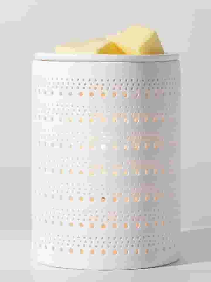 Aquecedor elétrico de cerâmica branca para derretimento de cera [2 lâmpadas incluídas] Cubo de óleo derretido pequenos aquecedores leves fragrância de aromaterapia para queimador de derretimento