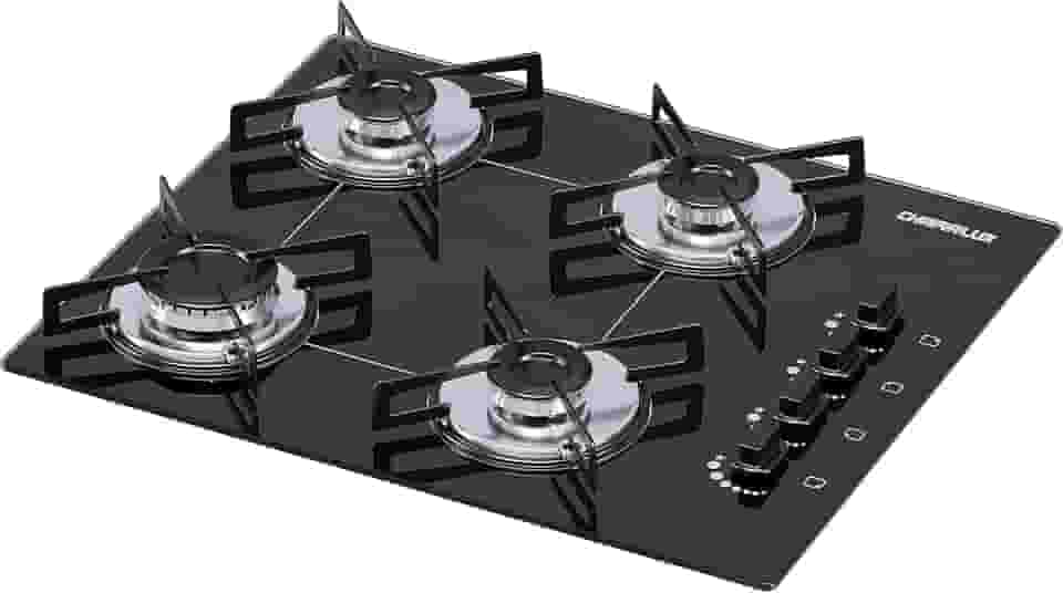 Cooktop 4 bocas Chamalux ultra chama Bivolt Gás Natural Trempe de Chapa Preto