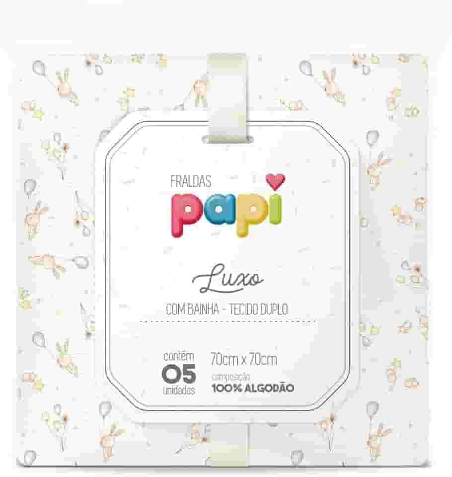 Papi Textil Fralda Papi Luxo C/ Bainha Estampada 70Cm X 67Cm Contem 05 Unidades
