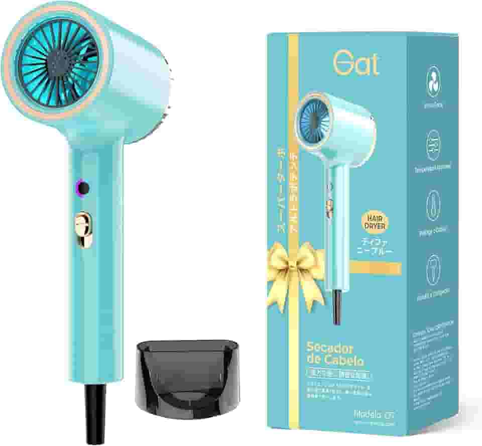 Gat Secador de Cabelo Profissional, 2000W, 3 Temperaturas Quente e Frio, Compacto e Portátil, Ideal Para Viagem e Uso Familiar, Anti-Frizz, Secagem Rápida, Design Moderno (Tiffany, 127V)