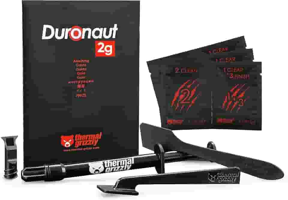 Thermal Grizzly - Duronaut - Durabilidade aprimorada e pasta térmica de alto desempenho - para máxima condutividade durante overclocking CPU/GPU/PS4/PS5/Xbox com 12 lenços de limpeza, 6 molhados e 6