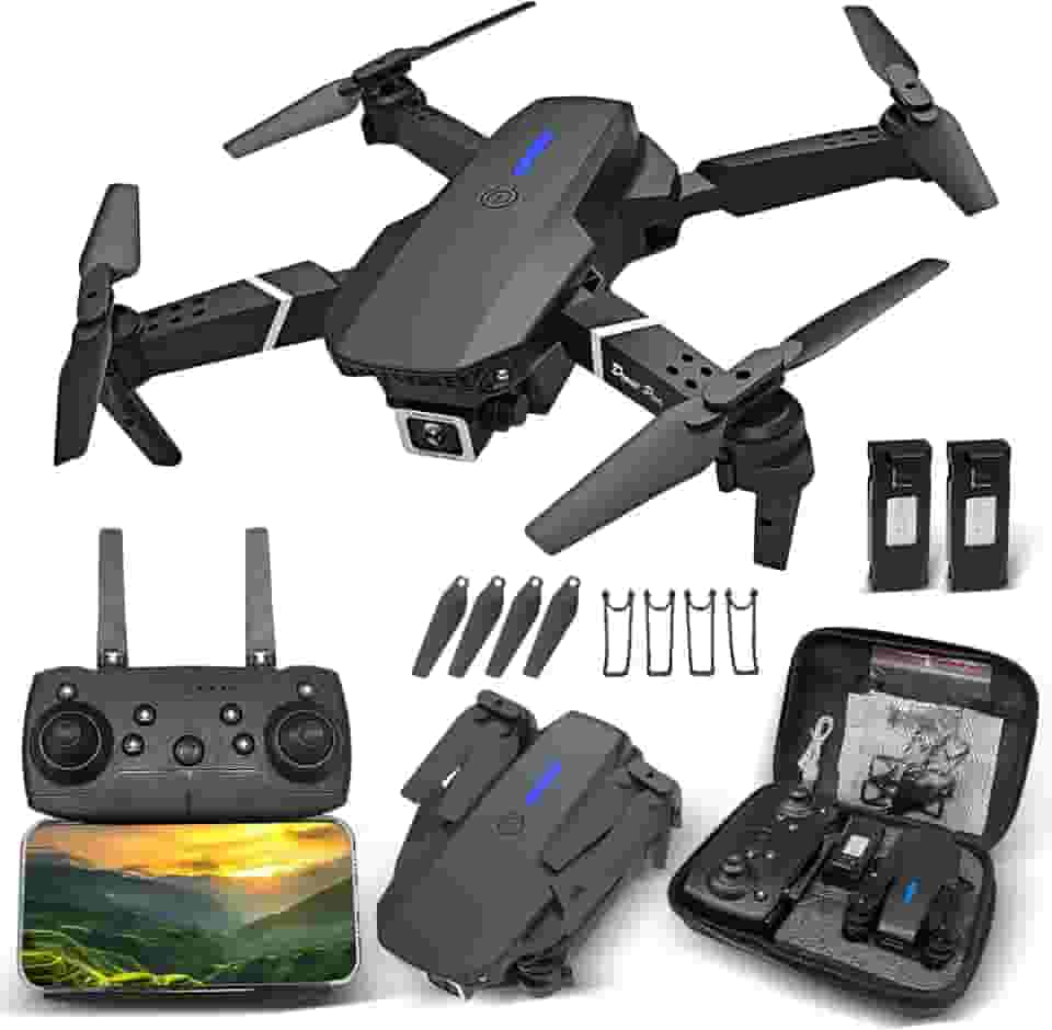 Drone E88 Profissional Dobrável com Câmera Dupla 4K HD com Fluxo óptico FPV Bateria 1800mAh 80-100 Metros LED Navegação Maleta Inclusa para Iniciantes
