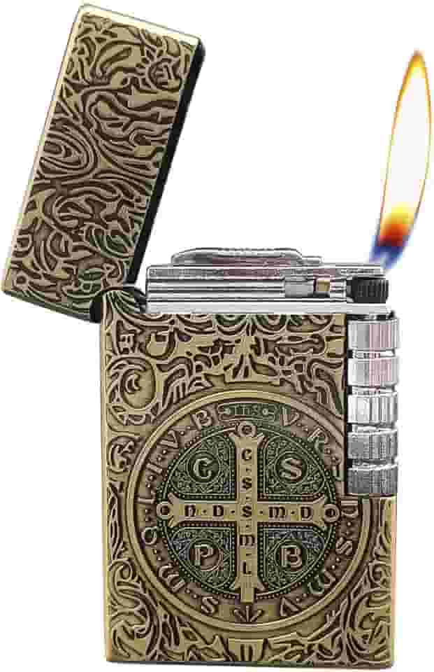 Isqueiro Constantine, Isqueiro de trincheira de roda lateral exclusivo, acendedor de fogo macio de butano recarregável para homens pai marido colecionar presente (butano não incluído) (Bronze)