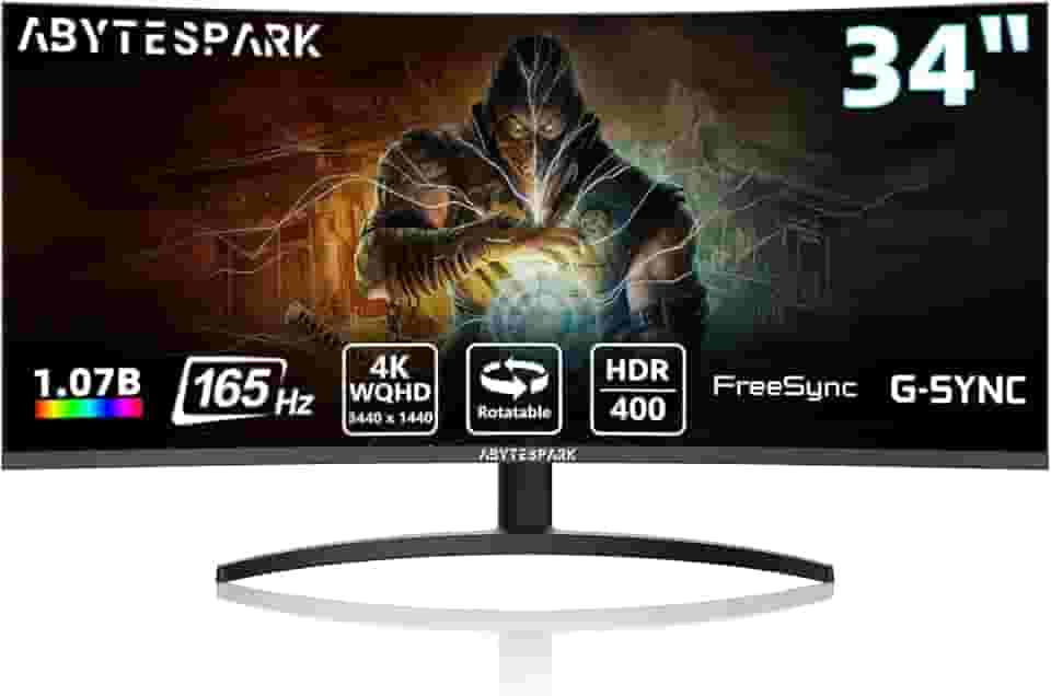 Monitor de jogos WQHD 4K (3440 × 1440) curvo de 34 polegadas, 165Hz 1500R-PIP/PBP, 1ms (MPRT), HDR400, DCI-P3 95%, FreeSync e G-Sync, 2 DP 1.4 e 2 HDMI 2.0, ajuste de altura de inclinação