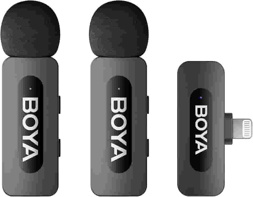 BOYA BY-V2 Microfone de lapela sem fios para iPhone iPad, Mini microfone de lapela externo omnidirecional para iPhone Microfone de lapela Lightning para gravação de vídeo Podcast YouTube Live Stream