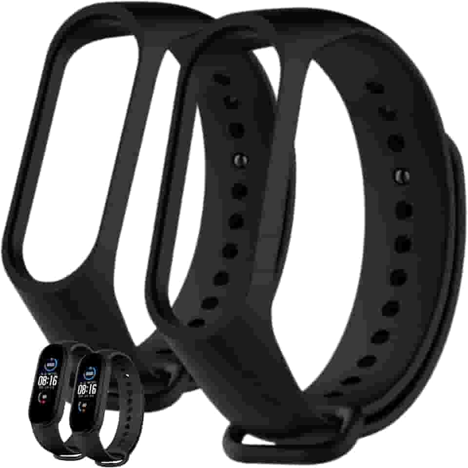 Kit 2 Pulseiras Pretas MI Band 5 6 e 7 Smartband em Silicone Ajustável Encaixe Perfeito Bracelete Reposição