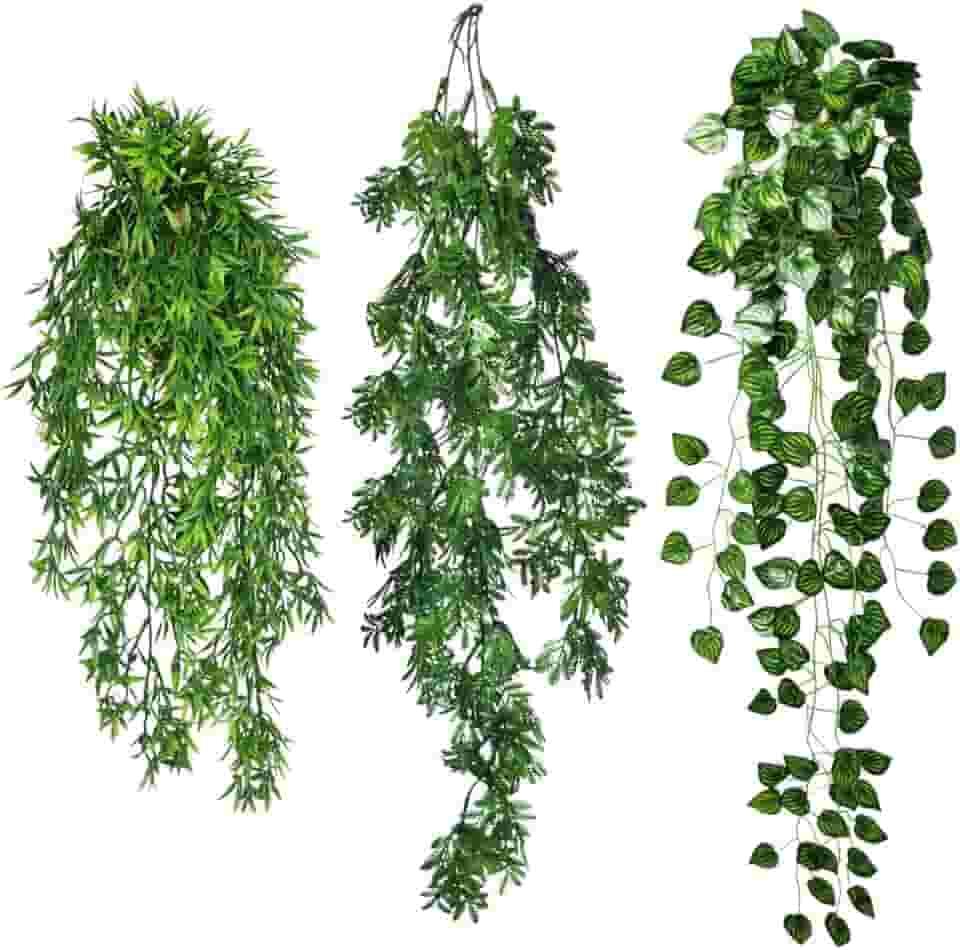 Kit 6 Planta Artificial Mix Folhagem Pendente Decoração para Vaso Trepadeira Permanente