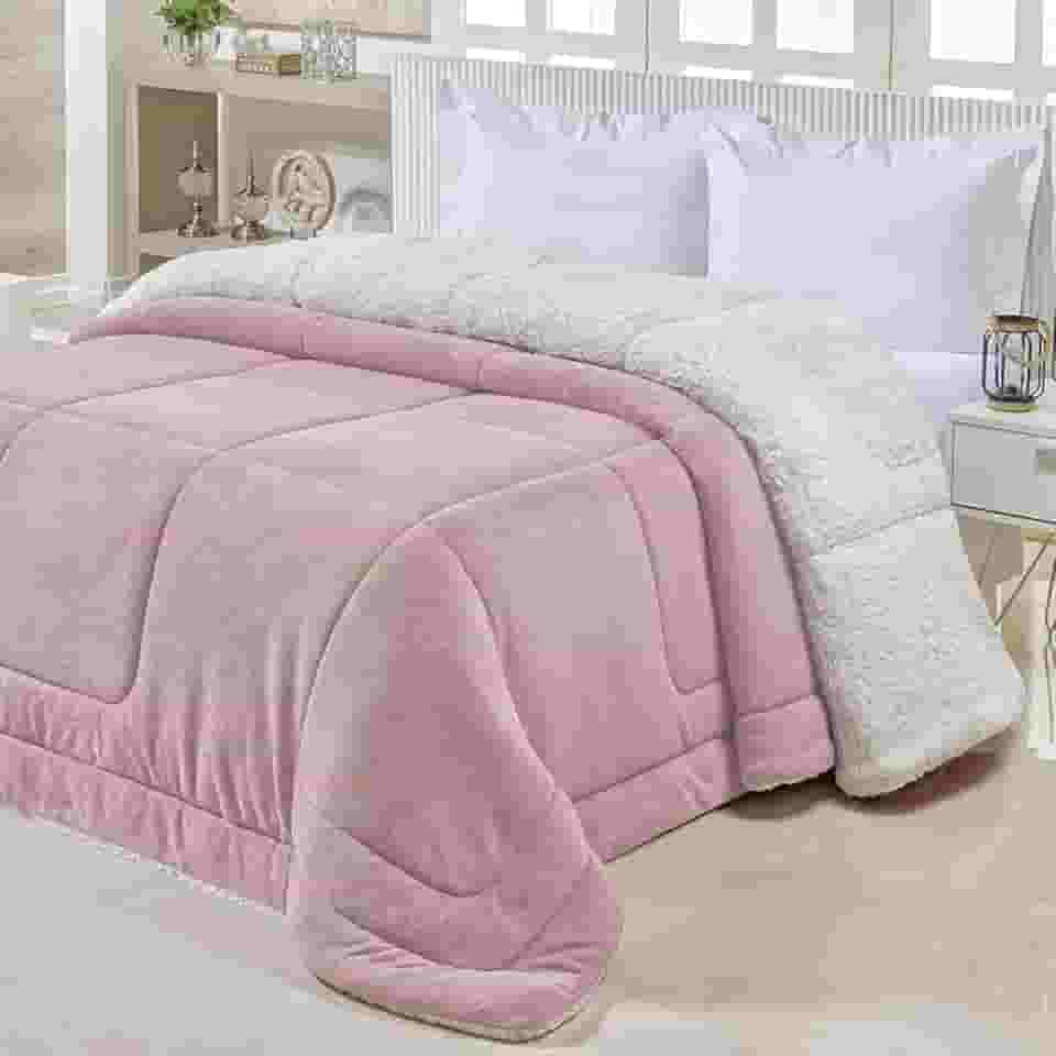 Cobedrom Casal Queen Sherpa Edredom Pele de Carneiro Cobertor Dupla Face (Rosê)